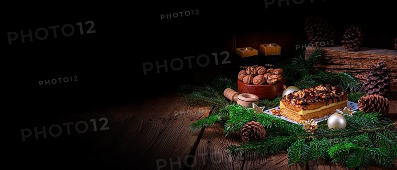 Chocolate ginger bread with filling, jam and nuts