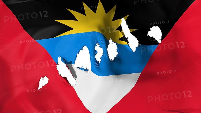 Antigua and Barbuda flag perforated, bullet holes, white background, 3d rendering