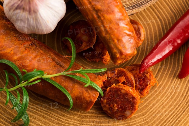 Spanish traditional chorizo sausage, with fresh herbs