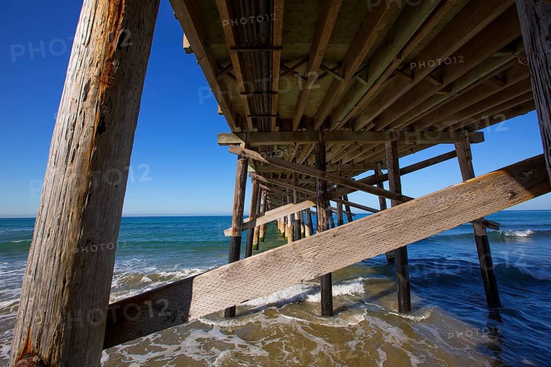 Newport pier beach in California USA seen from below
