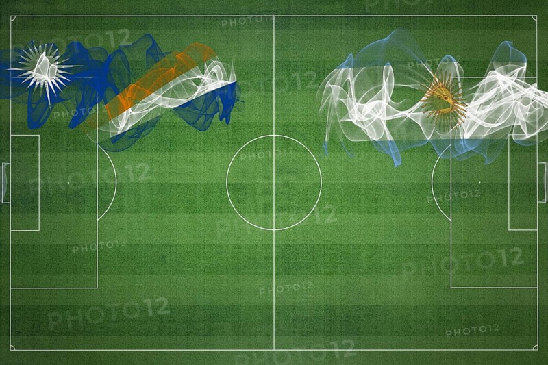 Marshall Islands vs Argentina Soccer Match, national colors, national flags, soccer field, football game, Competition concept, Copy space