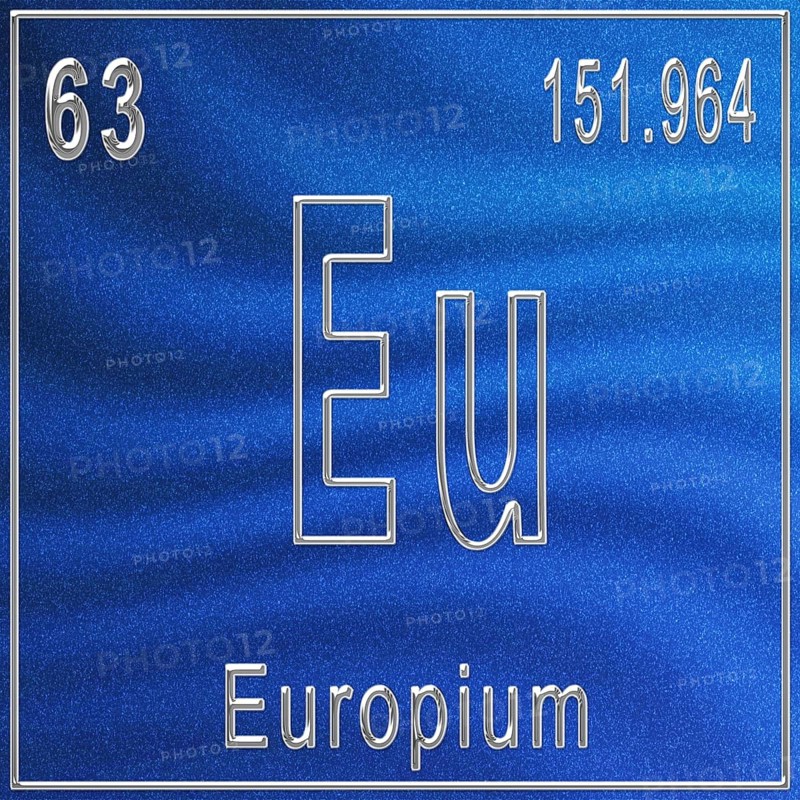 Europium chemical element, Sign with atomic number and atomic weight, Periodic Table Element