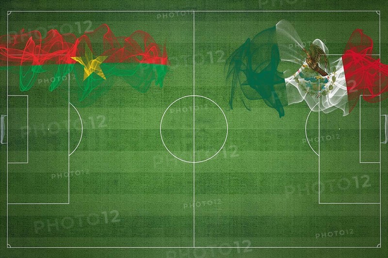 Burkina Faso vs Mexico Soccer Match, national colors, national flags, soccer field, football game, Competition concept, Copy space