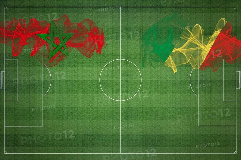 Morocco vs Congo Soccer Match, national colors, national flags, soccer field, football game, Competition concept, Copy space