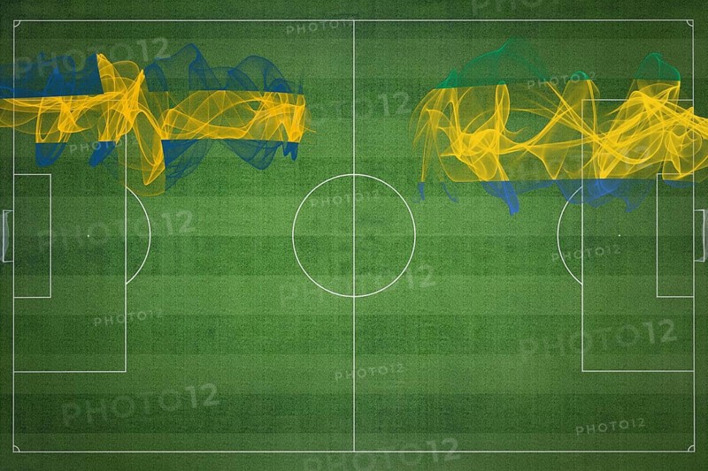 Sweden vs Gabon Soccer Match, national colors, national flags, soccer field, football game, Competition concept, Copy space