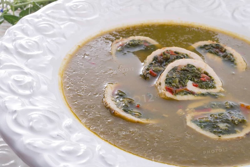 Cabbage soup with meat rolls