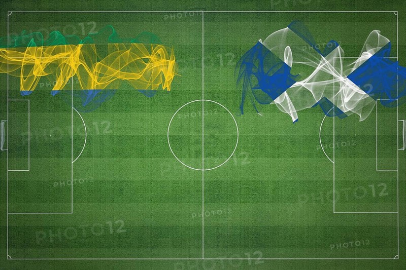 Gabon vs Scotland Soccer Match, national colors, national flags, soccer field, football game, Competition concept, Copy space