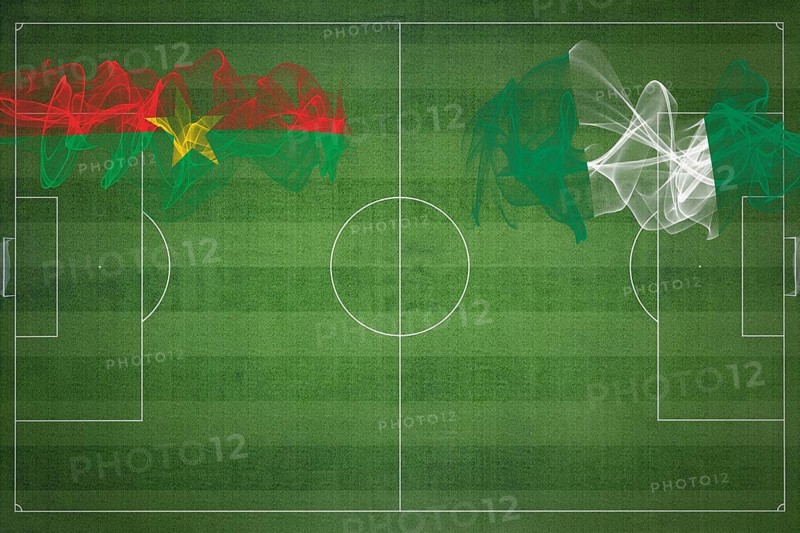Burkina Faso vs Nigeria Soccer Match, national colors, national flags, soccer field, football game, Competition concept, Copy space