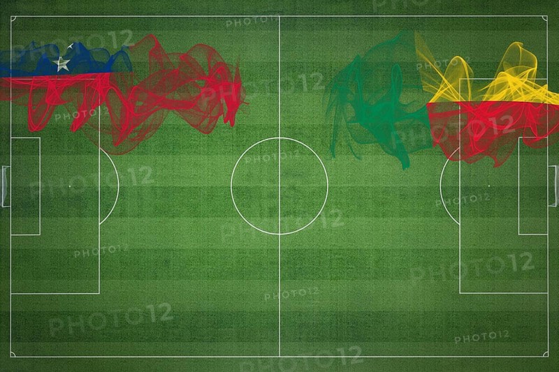 Samoa vs Benin Soccer Match, national colors, national flags, soccer field, football game, Competition concept, Copy space