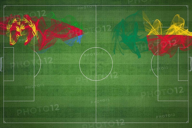 Eritrea vs Benin Soccer Match, national colors, national flags, soccer field, football game, Competition concept, Copy space