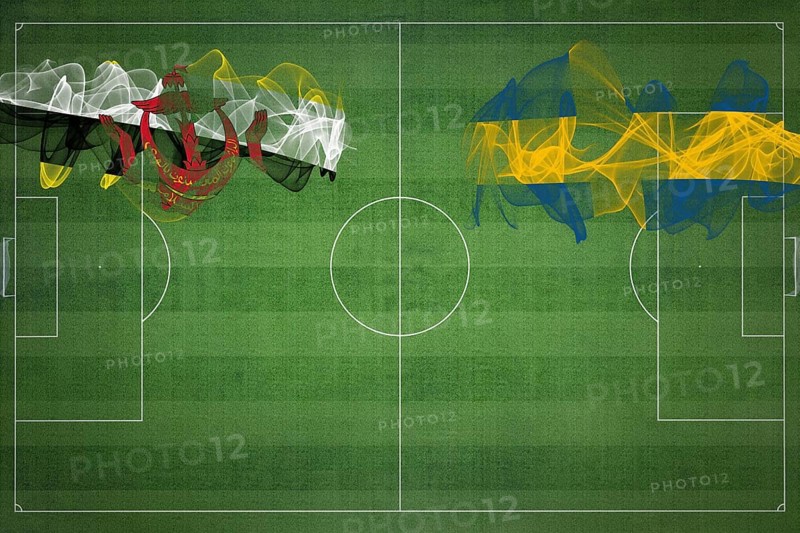 Brunei vs Sweden Soccer Match, national colors, national flags, soccer field, football game, Competition concept, Copy space