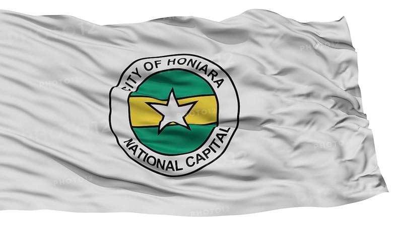 Isolated Honiara City Flag, Capital City of Solomon Islands, Waving on White Background, High Resolution
