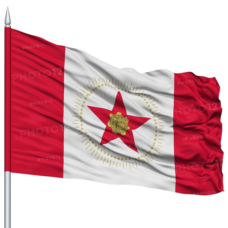 Birmingham City Flag on Flagpole, Alabama State, Flying in the Wind, Isolated on White Background