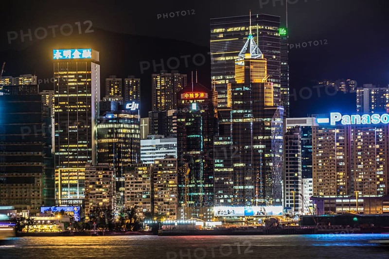 Hong Kong night view seen from the Victoria Harbor. Shooting Location: Hong Kong Special Administrative Region