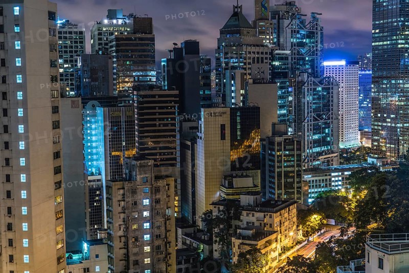 Of the skyscrapers of Hong Kong Special Administrative Region night view. Shooting Location: Hong Kong Special Administrative Region