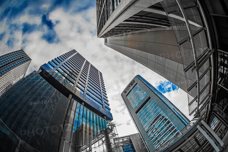 Minato-ku, Tokyo Shiodome office buildings and blue sky. Shooting Location: Tokyo metropolitan area