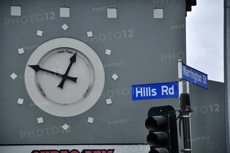 CHRISTCHURCH, NEW ZEALAND, FEBRUARY 22, 2011: The clock tower on Hills Road stopped at the time of the 6.4 magnitude earthquake on February 22, 2011 in Christchurch, New Zealand, Oceania