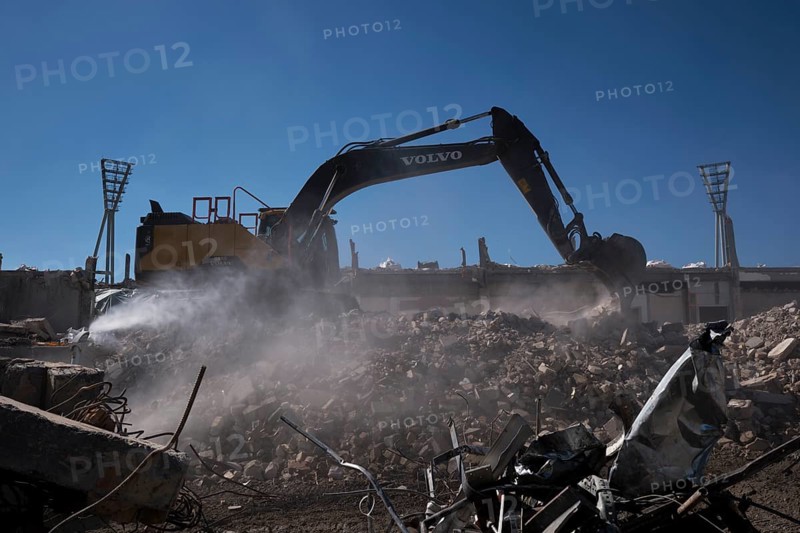 Germany, Berlin, 04.04.2025, Demolition Cantian Stadium, excavator, Europe