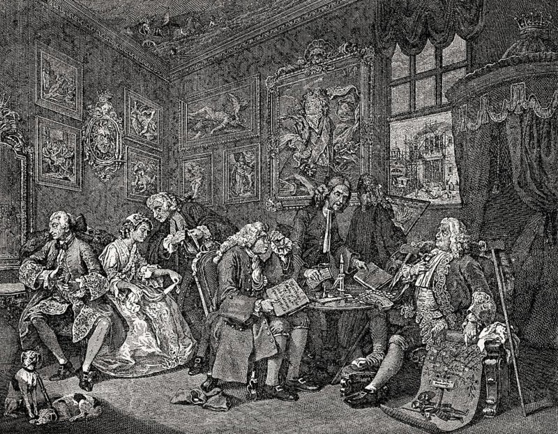 The Marriage Settlement, Marriage A-la-Mode, caricature by William Hogarth, 1697-1764