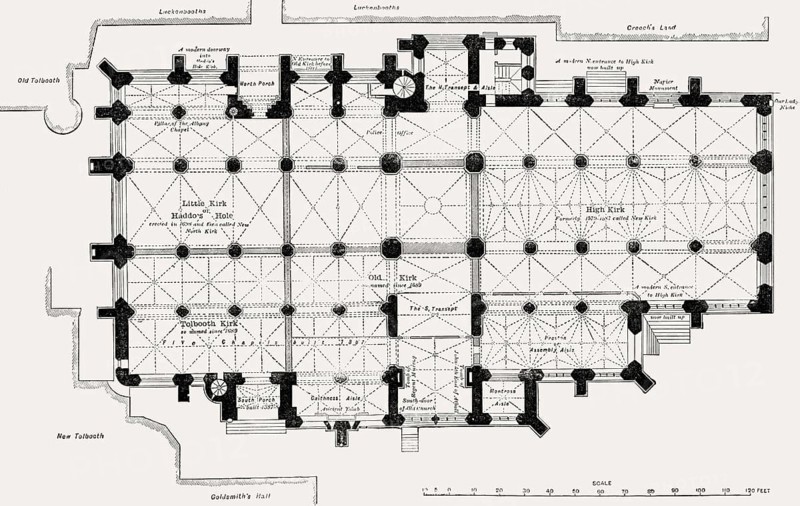 Ground plan of St Giles' Cathedral prior to 1829, High Kirk of Edinburgh, Scotland, United Kingdom, Europe