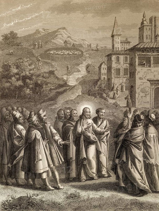 The Parable of the Lost Sheep, New Testament, steel engraving 1853, digitally restored