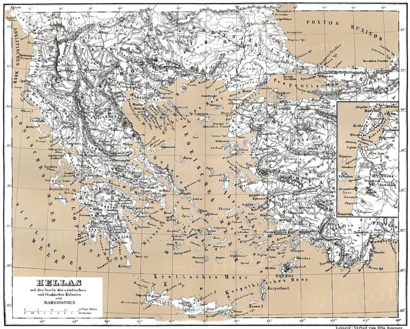 Historical map of ancient Greece with Asian and Thracian Colonies