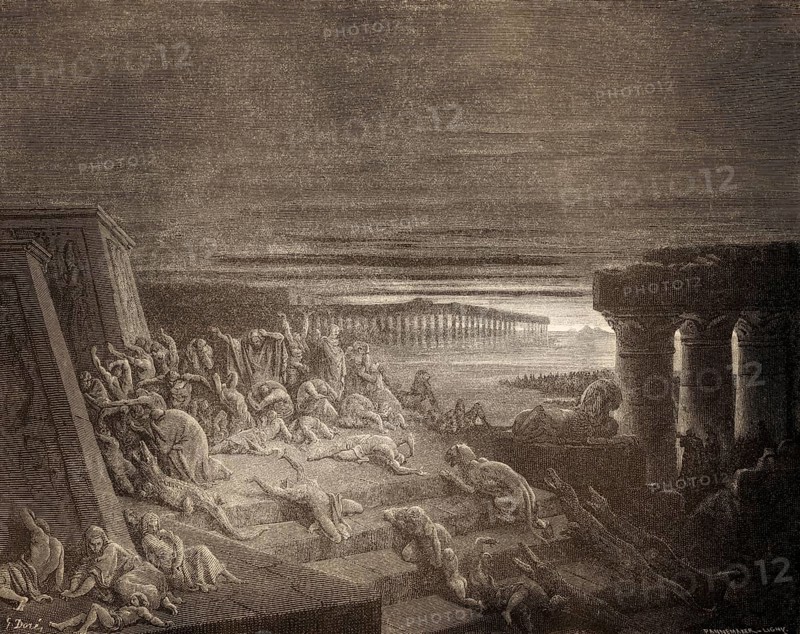 The Ninth Plague: Darkness, woodcut by Gustave Doré