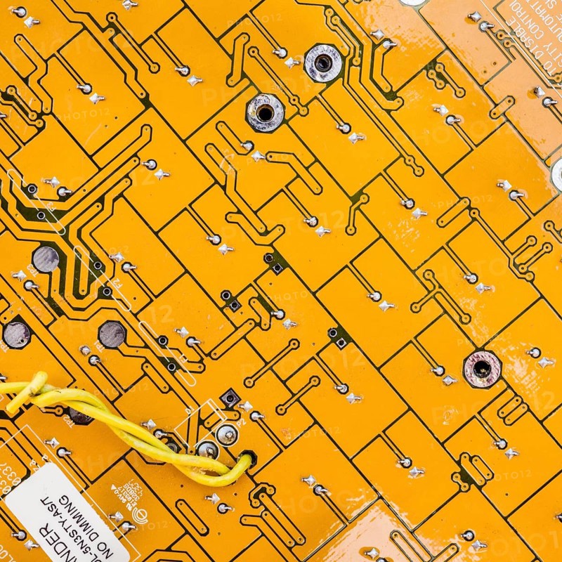 An up close vie of a circuit board of the LED lights found inside a traffic light