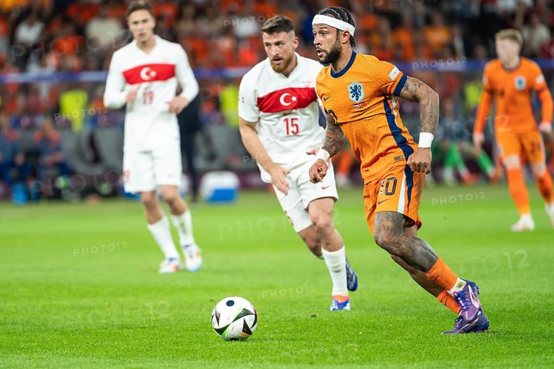 BERLIN, GERMANY - JULY 6, 2024: Euro 2024 quarterfinal match Nederlands vs Turkey (Turkiye) 2:1. In action Memphis Depay.
