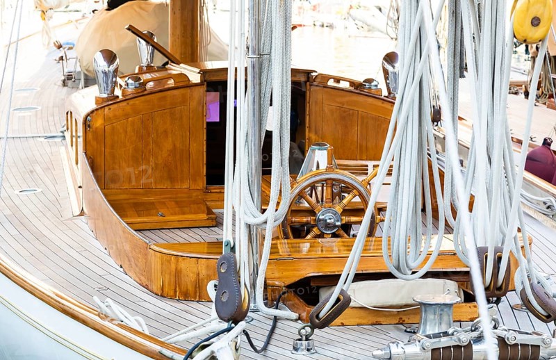 Luxury yacht. Comfortable expensive wooden design and furniture for holiday recreation tourism or travel and wealth concept