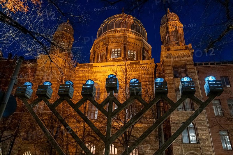 Germany, Berlin, 02.01.2025, Hanukkah candlestick New Synagogue, Oranienburger Straße, Europe
