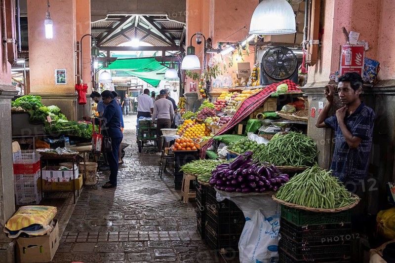 Fruit and vegetable market, market hall, old town, Port Louis, Indian Ocean, island, Mauritius, Africa