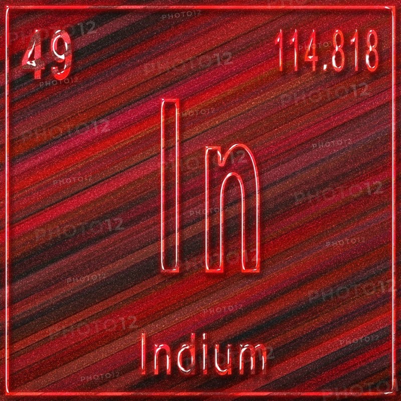 Indium chemical element, Sign with atomic number and atomic weight, Periodic Table Element