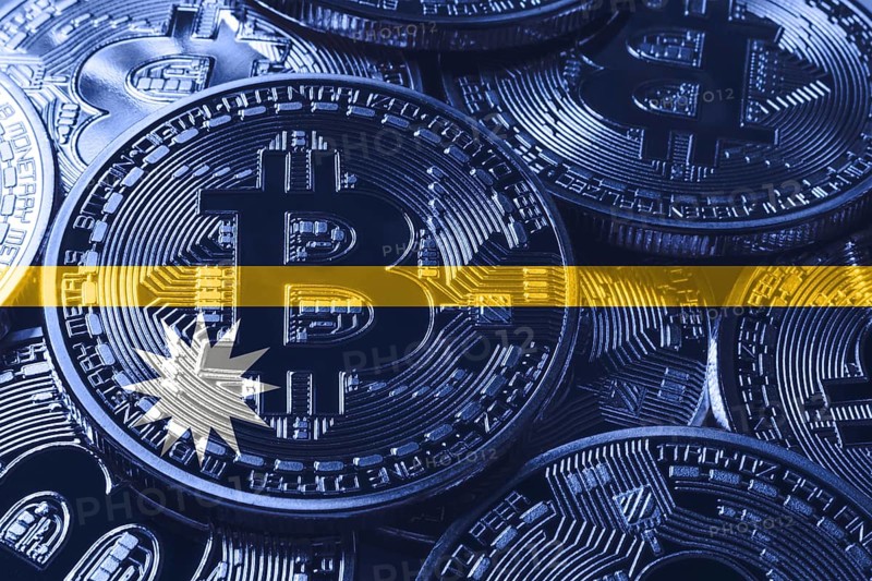 Nauru bitcoin flag, national flag cryptocurrency concept black background