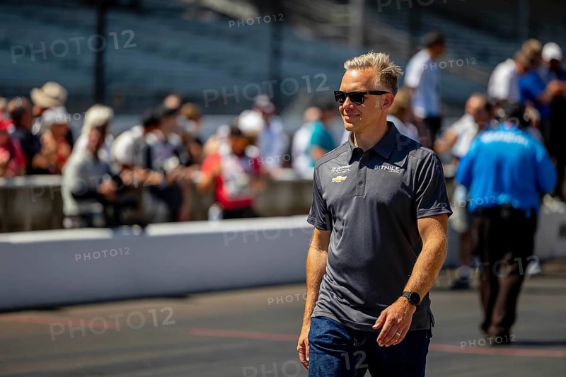 INDYCAR driver, ED CARPENTER (33) of Indianapolis, Indiana, brings his Ed Carpenter Racing Chevrolet car in for a pit stop during the Pit Stop Competition at the Indianapolis Motor Speedway in Indianapolis, IN, USA, North America