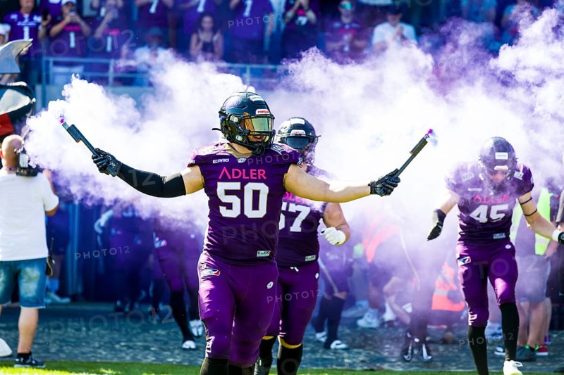 ELF/ PlayOff Game : Berlin Thunder at Frankfurt Galaxy on 09. Sept. 2023, in the PSD Bank Arena, Frankfurt a.M., Germany Einlauf Frankfurt Galaxy, LB # 50 David Miletic
