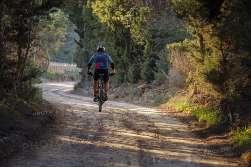 Mountain biker on the greenway Sant Francesc-La Mola, Formentera, Pitiusas Islands, Balearic Community, Spain, Europe