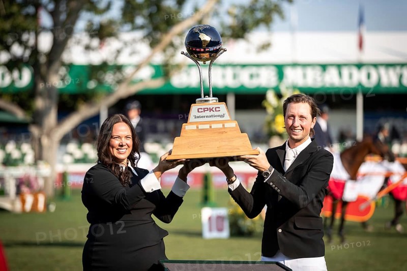 Celebration time for Team Fuchs as he takes a second win in as many years of the CPKC Internation GP at the Spruce Meadows Masters, in Calgary, Alberta, Canada, North America