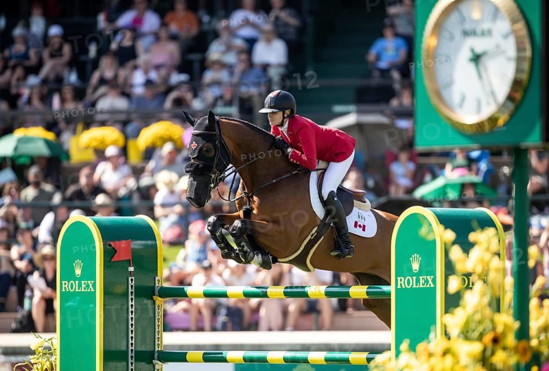 Tiffany Foster of Canada and riding Figor compete in the first round of the 1.60m CPKC International during the Spruce Meadows Masters, presented by Rolex, in Calgary, Alberta, Canada, North America