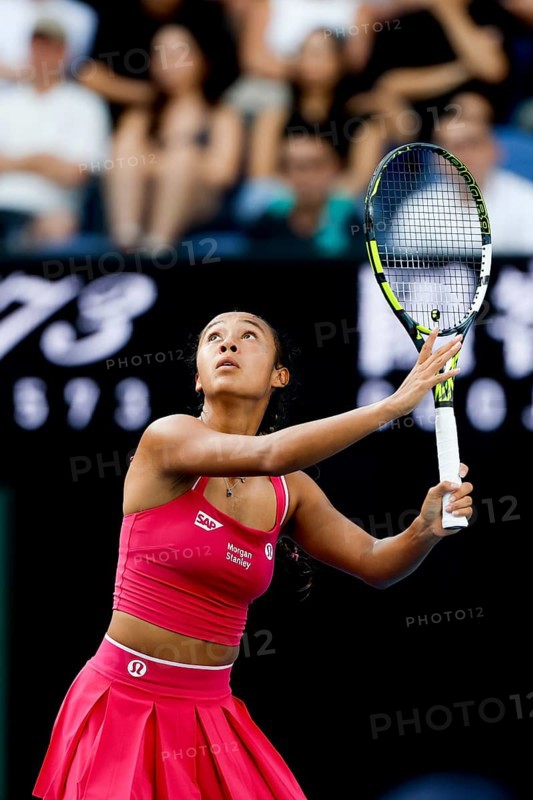 MELBOURNE, AUSTRALIA - JANUARY 12: Leylah Fernandez of Canada plays against Yuliia Starodubtseva of Ukraine on day 1 of the 2025 Australian Open at Melbourne Park on January 12, 2025 in Melbourne, Australia, Oceania