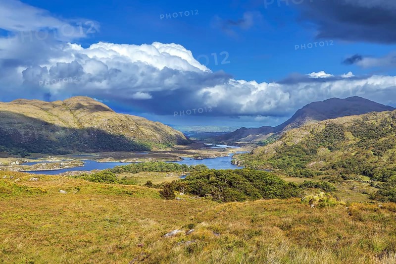 Landscape from Ladies View is a scenic viewpoint on the Ring of Kerry tourist route. Ireland