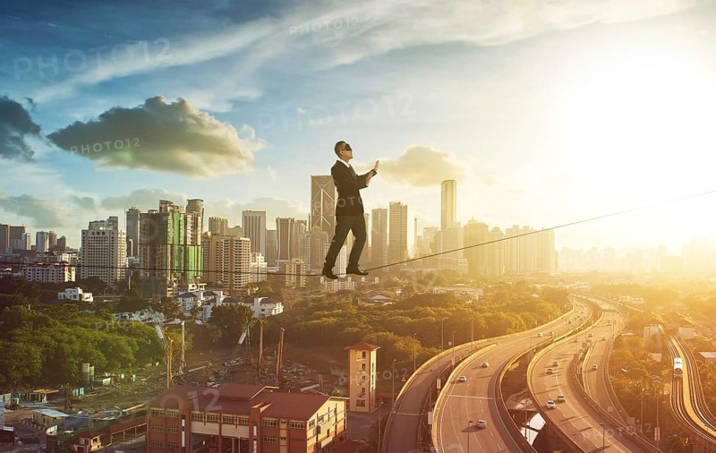 Blind businessman, concept of risk and danger in business decision