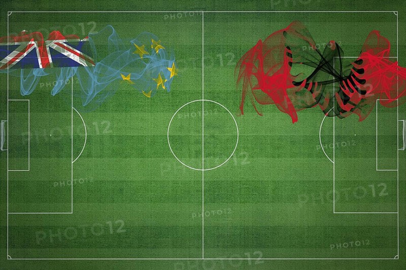 Tuvalu vs Albania Soccer Match, national colors, national flags, soccer field, football game, Competition concept, Copy space