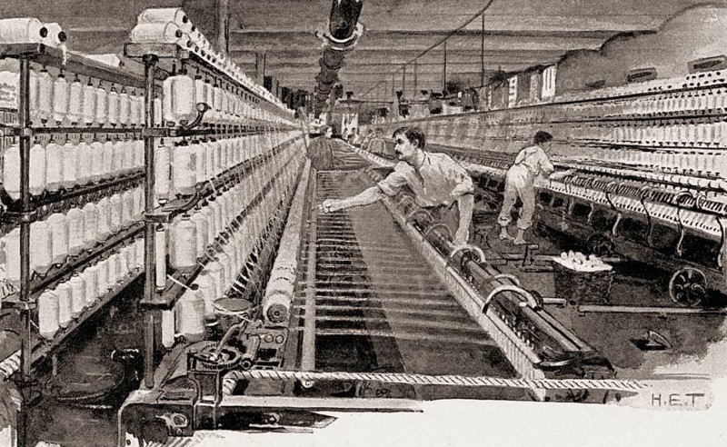 Spinning room, cotton industry, Manchester, England, UK, 19th century