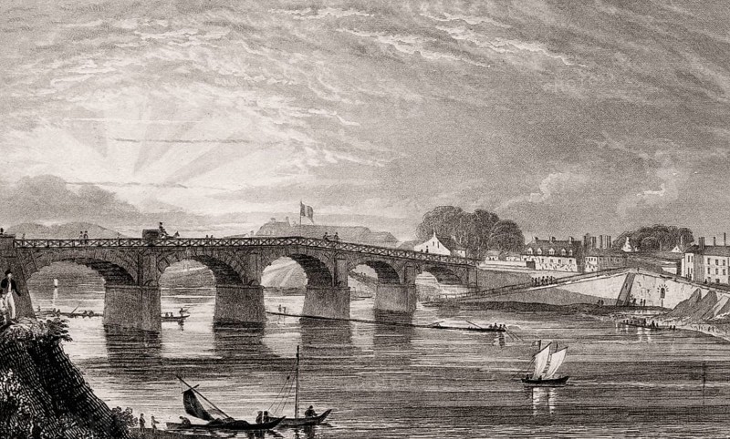 Le pont de Choisy, Choisy-le-Roi, France, antique steel engraved print, 1831, Europe