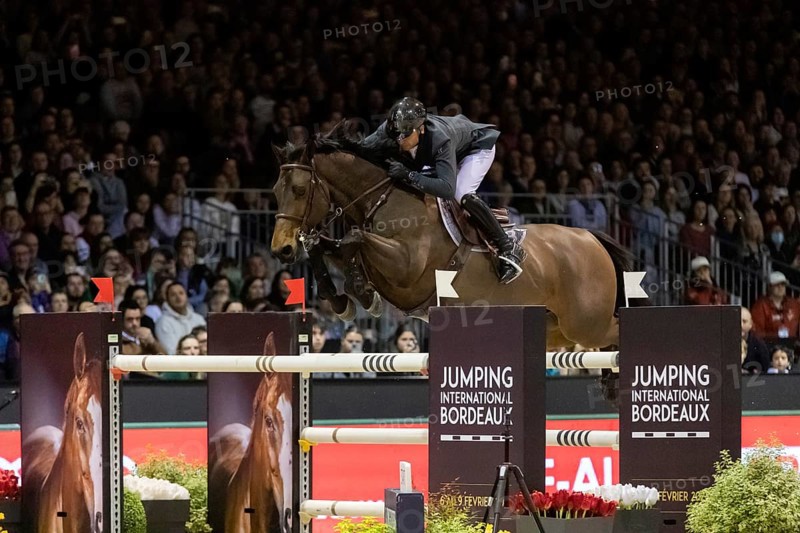 Julien Epaillard of France competes in the equestrian Audi Grand Prix at Jumping International Bordeaux, in Bordeaux, France, Europe