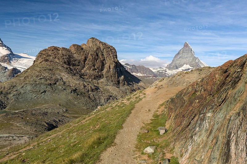 Trail at Riffelhorn with Matterhorn, Zermatt, Alps, Switzerland, Europe