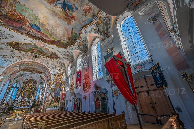 Rococo church of St Ulrich, affectionately known as -the little meadow-, Seeg, Allgäu, Bavaria, Germany, Europe