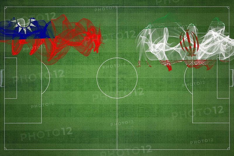 Taiwan vs Iran Soccer Match, national colors, national flags, soccer field, football game, Competition concept, Copy space
