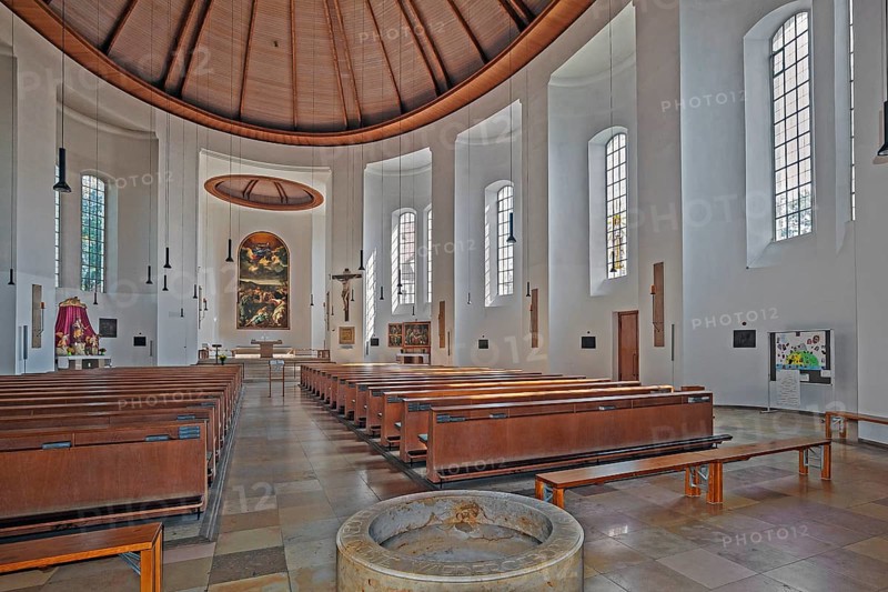 Catholic parish church Christkönig with baptismal font in Neuhausen-Nymphenburg, Munich, Upper Bavaria, Bavaria, Germany, Europe